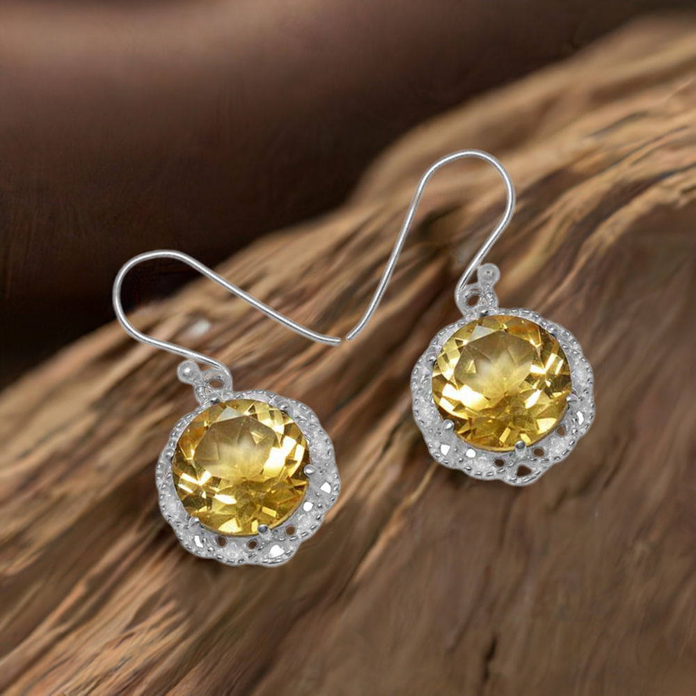 925 Sterling Silver Handmade Earrings In Citrine Gemstone Jewelry 925SE848