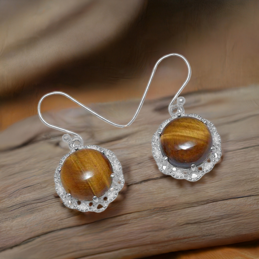 925 Sterling Silver Handmade Earrings In Tiger's Eye Gemstone Jewelry 925SE849