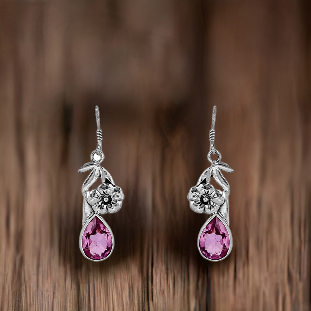 Pink Amethyst Gemstone Earring In 925 Sterling Silver Jewelry 925SE85