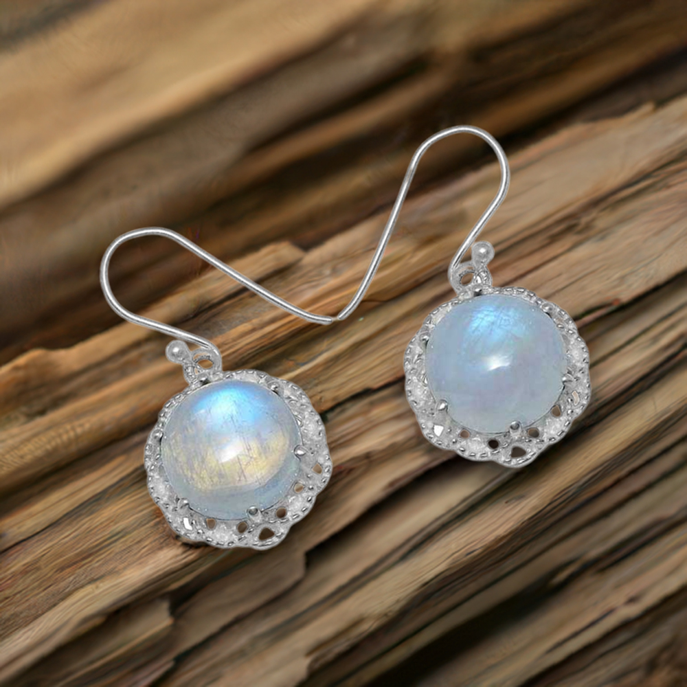 925 Sterling Silver Earrings In Rainbow Moonstone Jewelry 925SE850