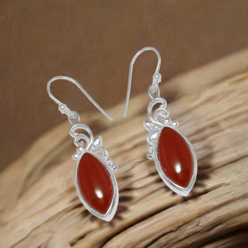 925 Sterling Silver Earrings In Genuine Carnelian Gemstone 925SE854