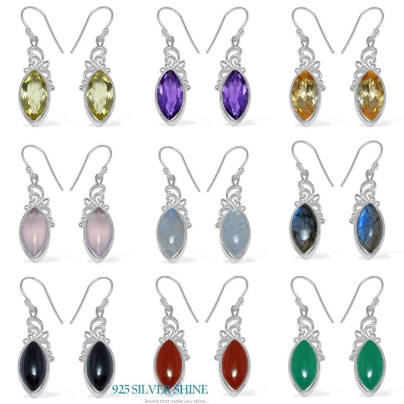 Solid 925 Silver Earrings In Semi Precious Citrine Gemstone 925SE856_2