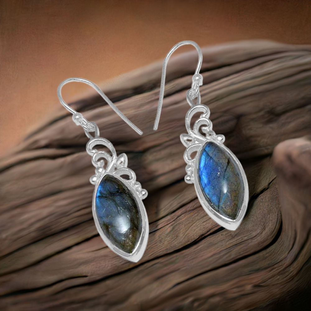 Solid 925 Silver Earrings In Genuine Labradorite Gemstone 925SE857