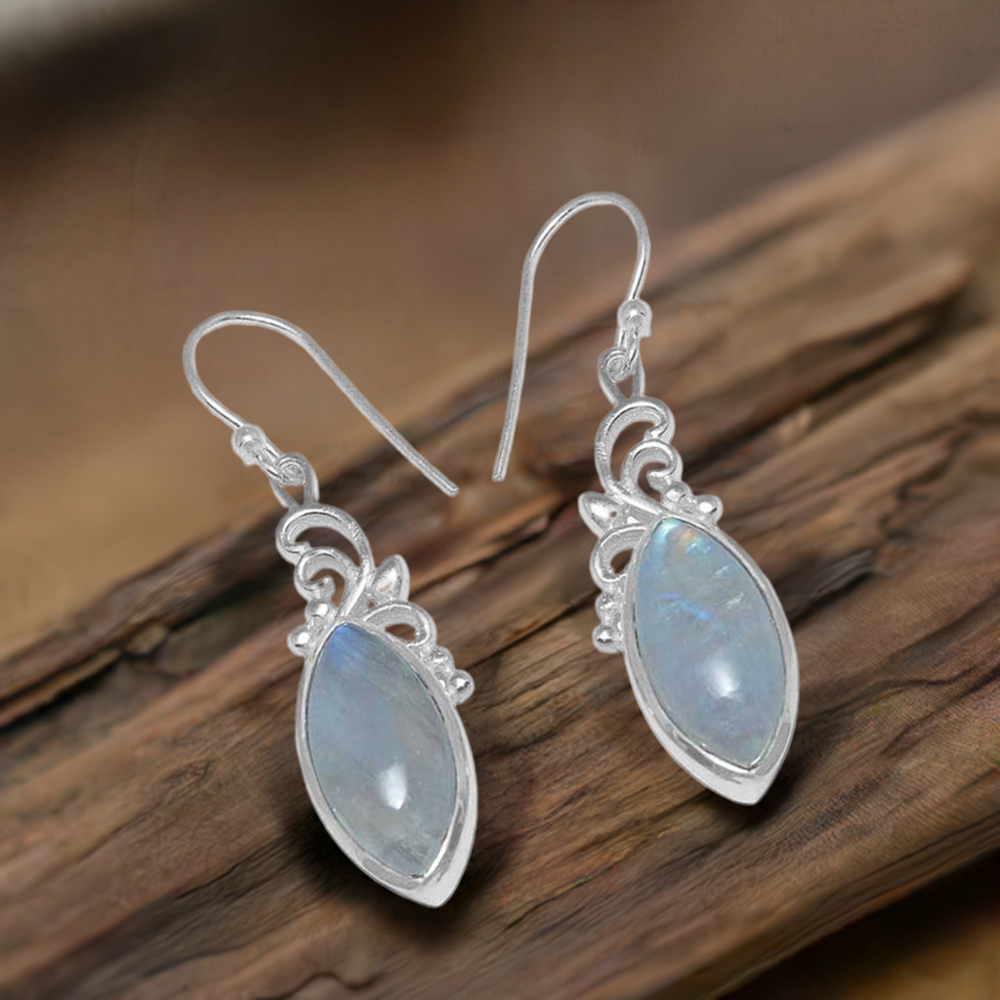 Natural Rainbow Moonstone Earrings In 925 Sterling Silver 925SE861