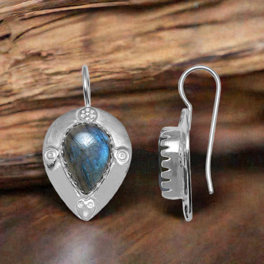 Semi Precious Labradorite Gemstone Earrings In 925 Sterling Silver 925SE862