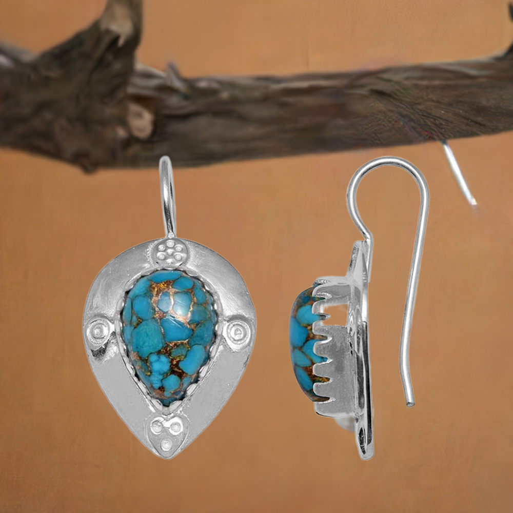 Genuine Turquoise Gemstone Earrings In 925 Sterling Silver 925SE863