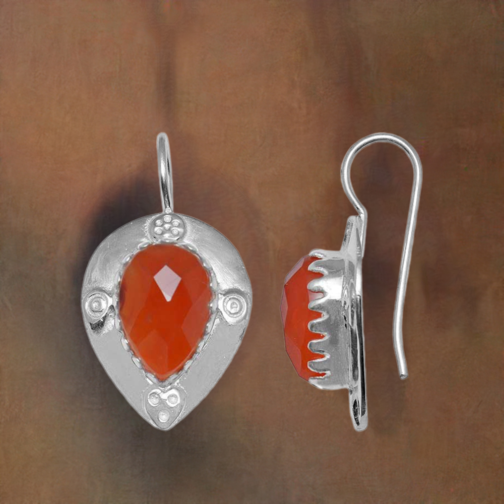 Genuine Carnelian Gemstone Earrings In Solid 925 Silver 925SE866