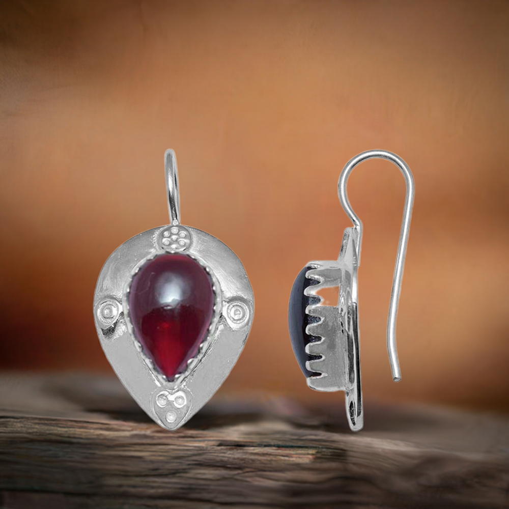 Natural Garnet Gemstone Earrings In Fine 925 Sterling Silver 925SE867