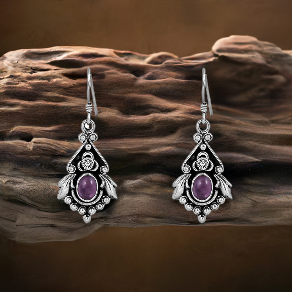 Hot Sale Natural Amethyst Gemstone Earring In 925 Sterling Silver Jewelry 925SE87