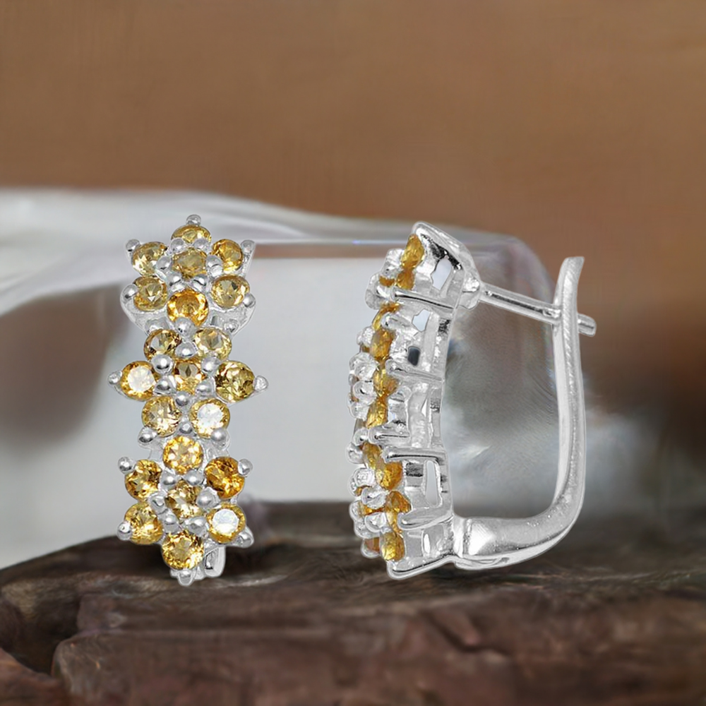 925 Sterling Silver Earrings In Natural Citrine Gemstone 925SE873
