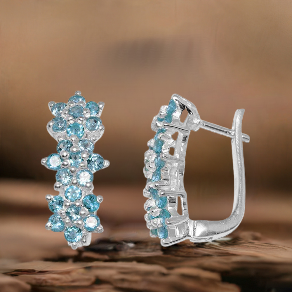 925 Sterling Silver Earrings In Semi Precious Blue Topaz Gemstone 925SE874