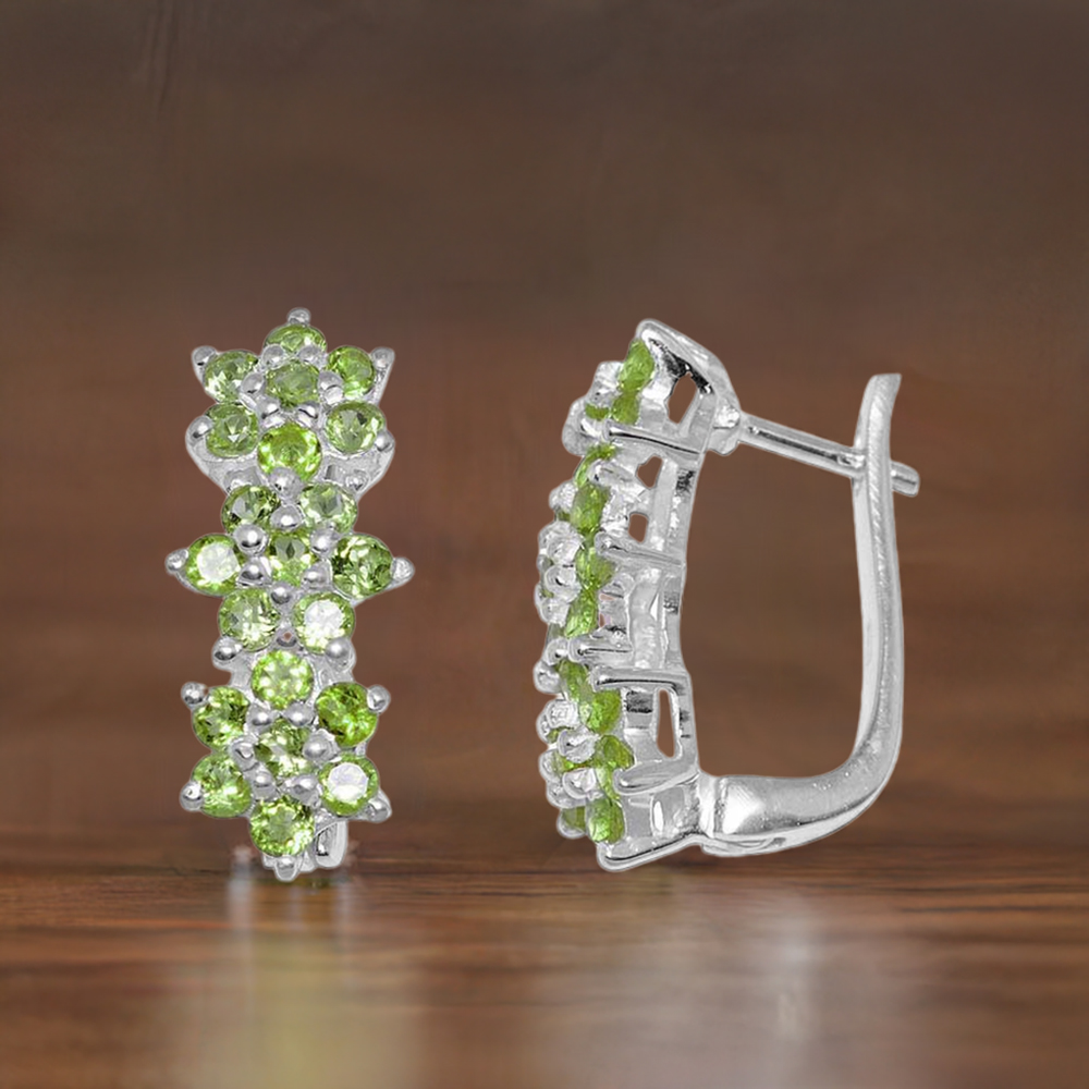 925 Sterling Silver Earrings In Genuine Peridot Gemstone 925SE875