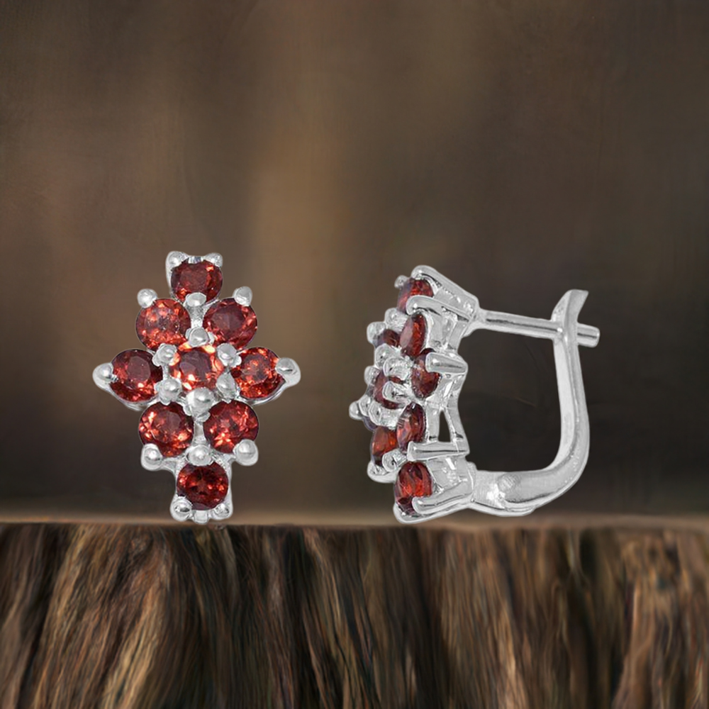 925 Sterling Silver Earrings In Natural Garnet Gemstone 925SE876