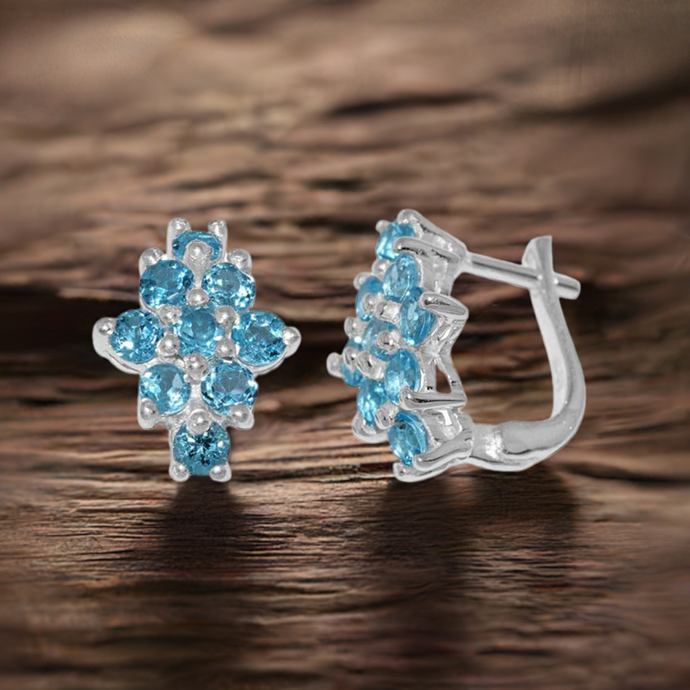 925 Sterling Silver Earrings In Semi Precious Blue Topaz Gemstone 925SE877