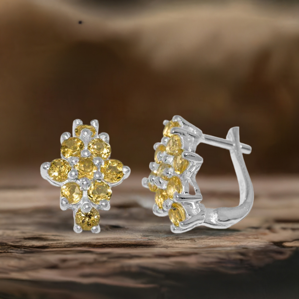 925 Sterling Silver Earrings In Genuine Citrine Gemstone 925SE878