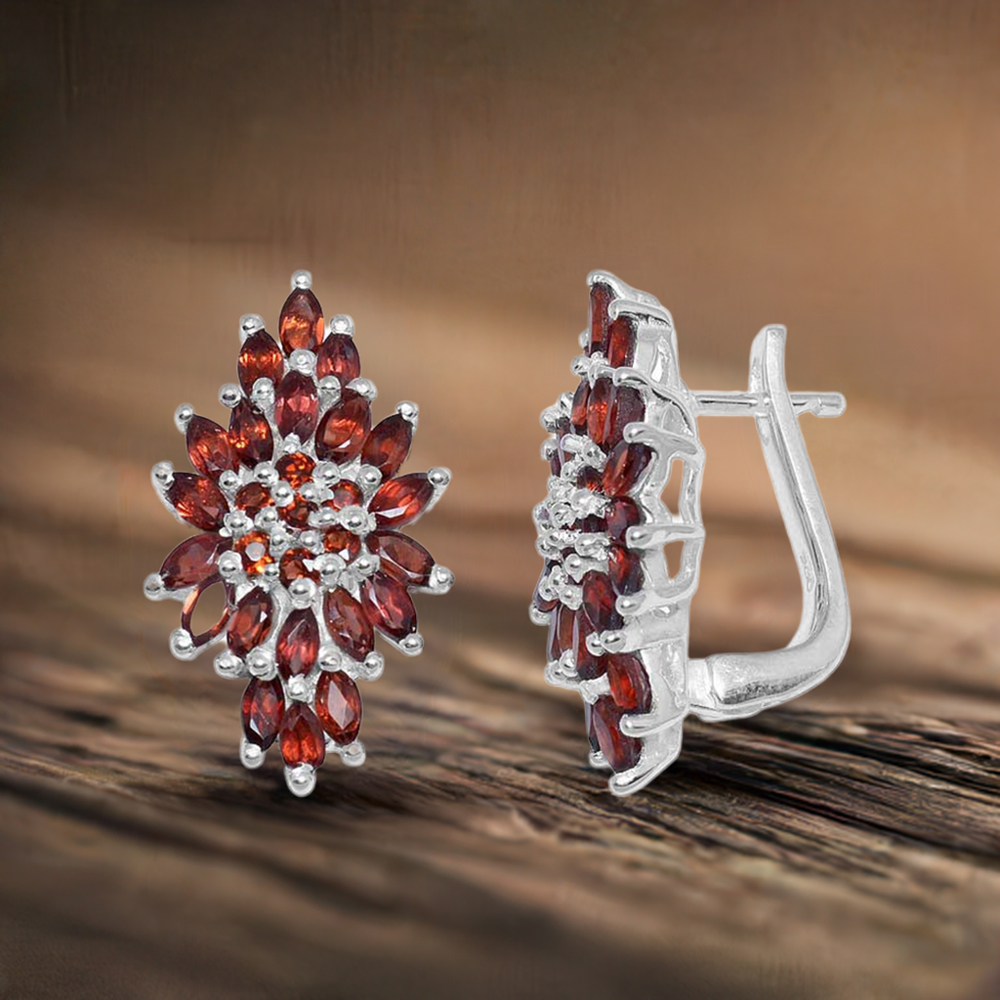 925 Sterling Silver Earrings In Natural Garnet Gemstone 925SE882