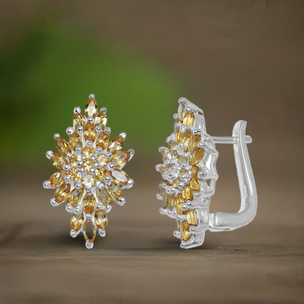925 Sterling Silver Earrings In Semi Precious Citrine Gemstone 925SE883