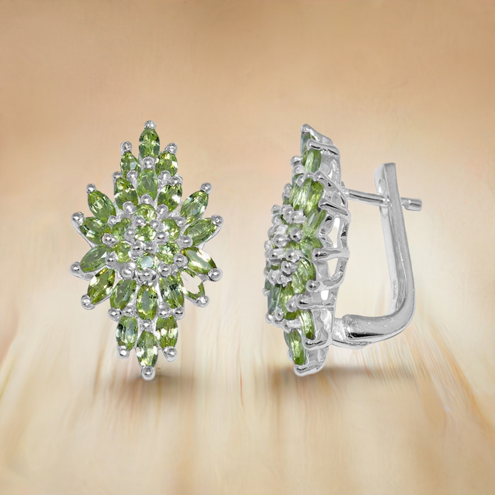 925 Sterling Silver Earrings In Genuine Peridot Gemstone 925SE884