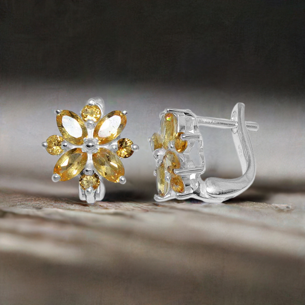 Semi Precious Citrine Gemstone Earrings In 925 Sterling Silver Jewelry 925SE886