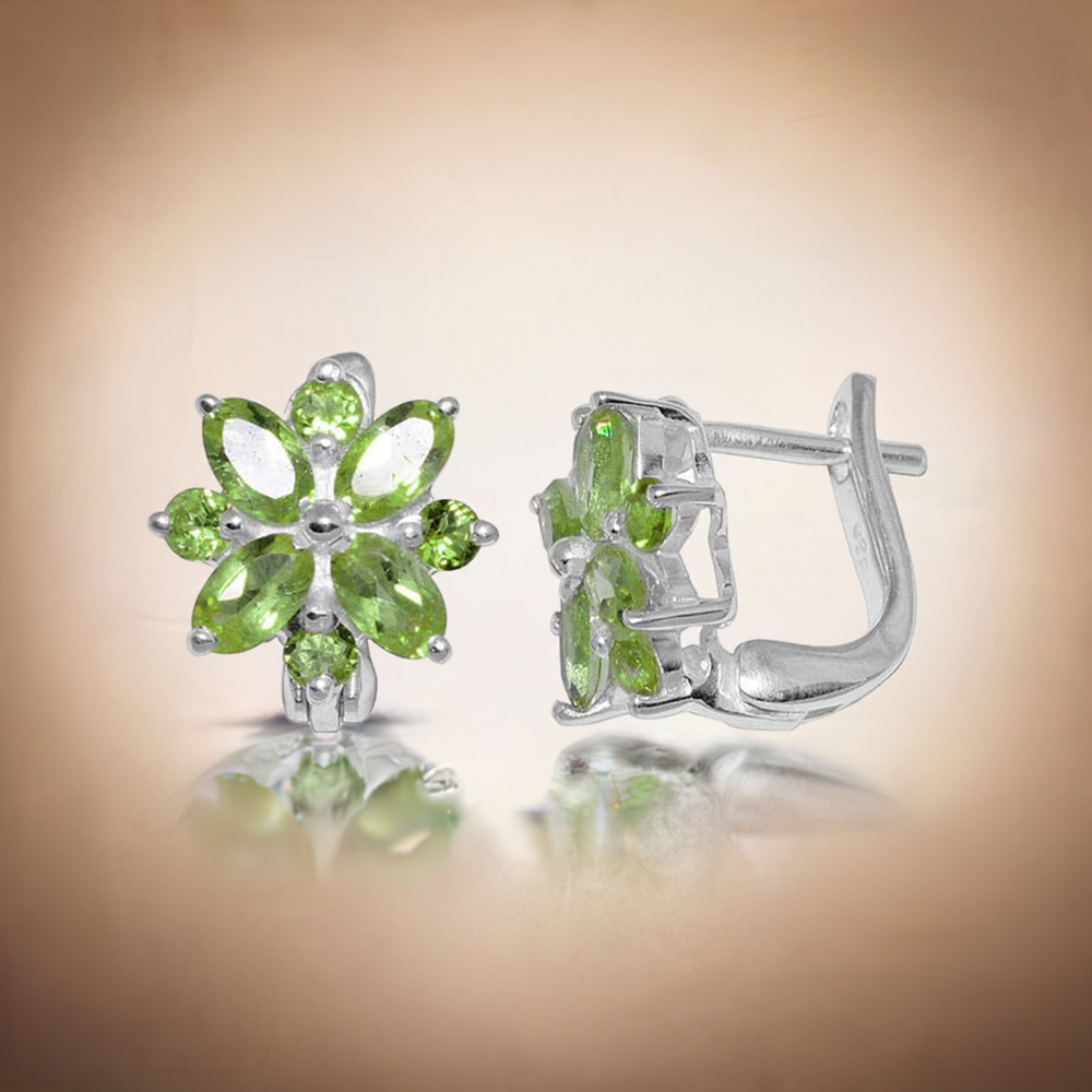 Genuine Peridot Gemstone Earrings In 925 Sterling Silver Jewelry 925SE887