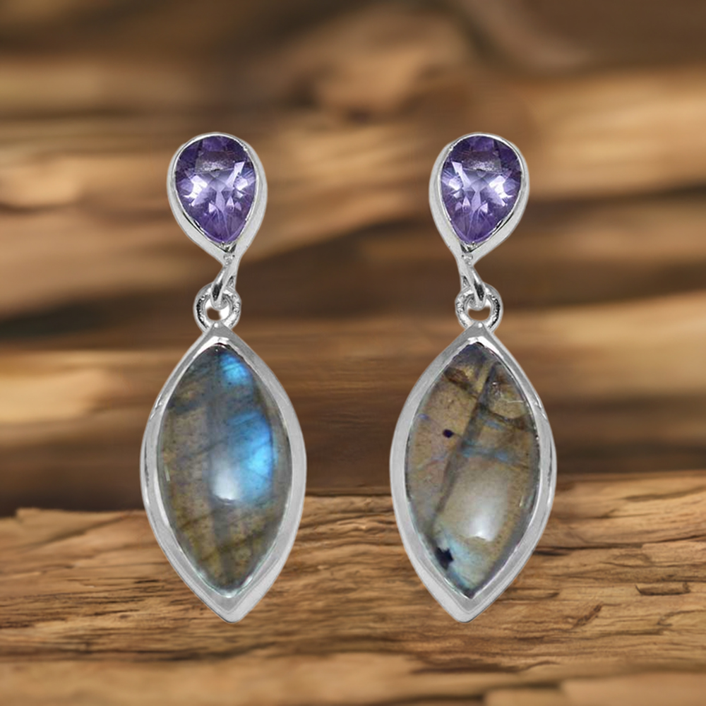 Natural Multi Gemstone Earrings In 925 Sterling Silver Jewelry 925SE888