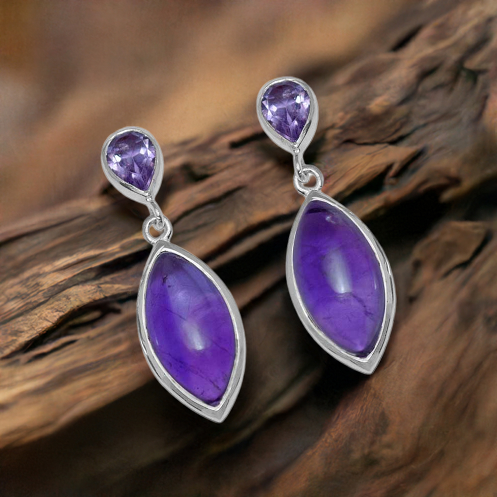 Genuine Amethyst Gemstone Earrings In 925 Sterling Silver Jewelry 925SE893