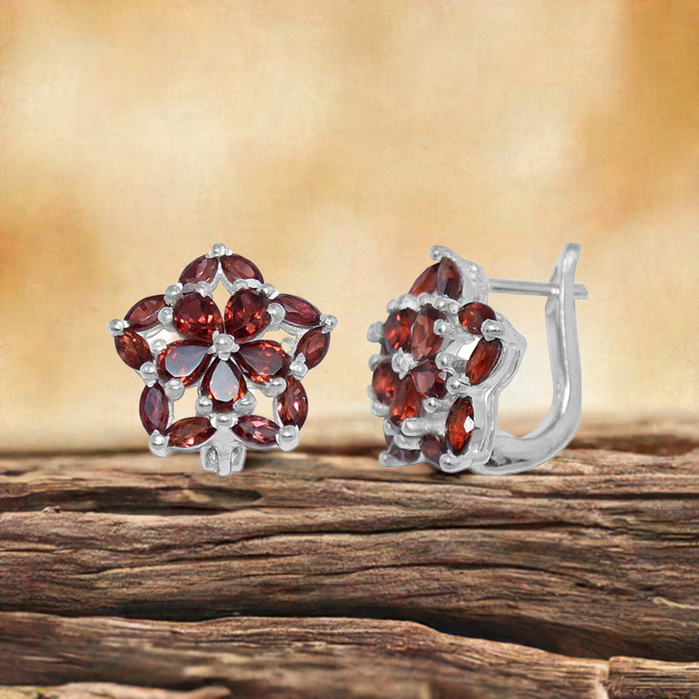 Natural Garnet Gemstone Earrings In 925 Sterling Silver Jewelry 925SE894