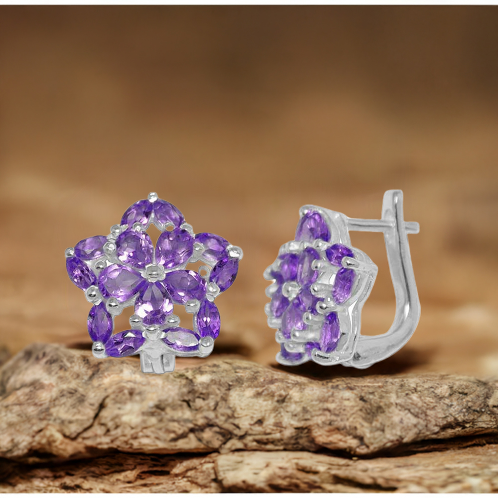 Semi Precious Amethyst Gemstone Earrings In 925 Sterling Silver Jewelry 925SE895