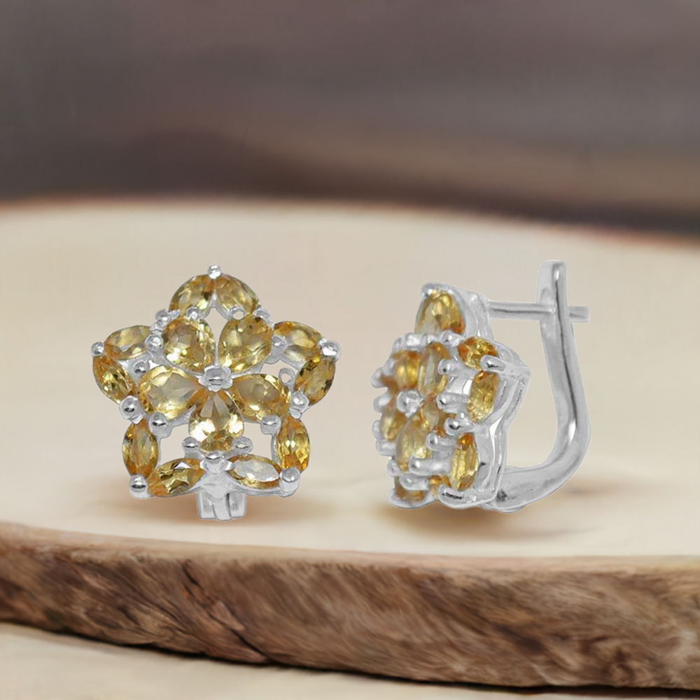 Genuine Citrine Gemstone Earrings In 925 Sterling Silver Jewelry 925SE896