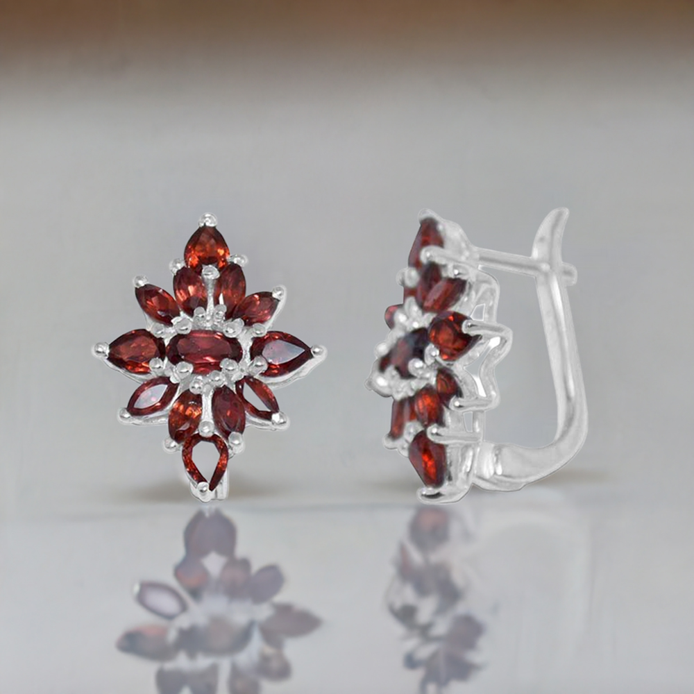 925 Sterling Silver Earrings In Garnet Gemstone Jewelry 925SE898