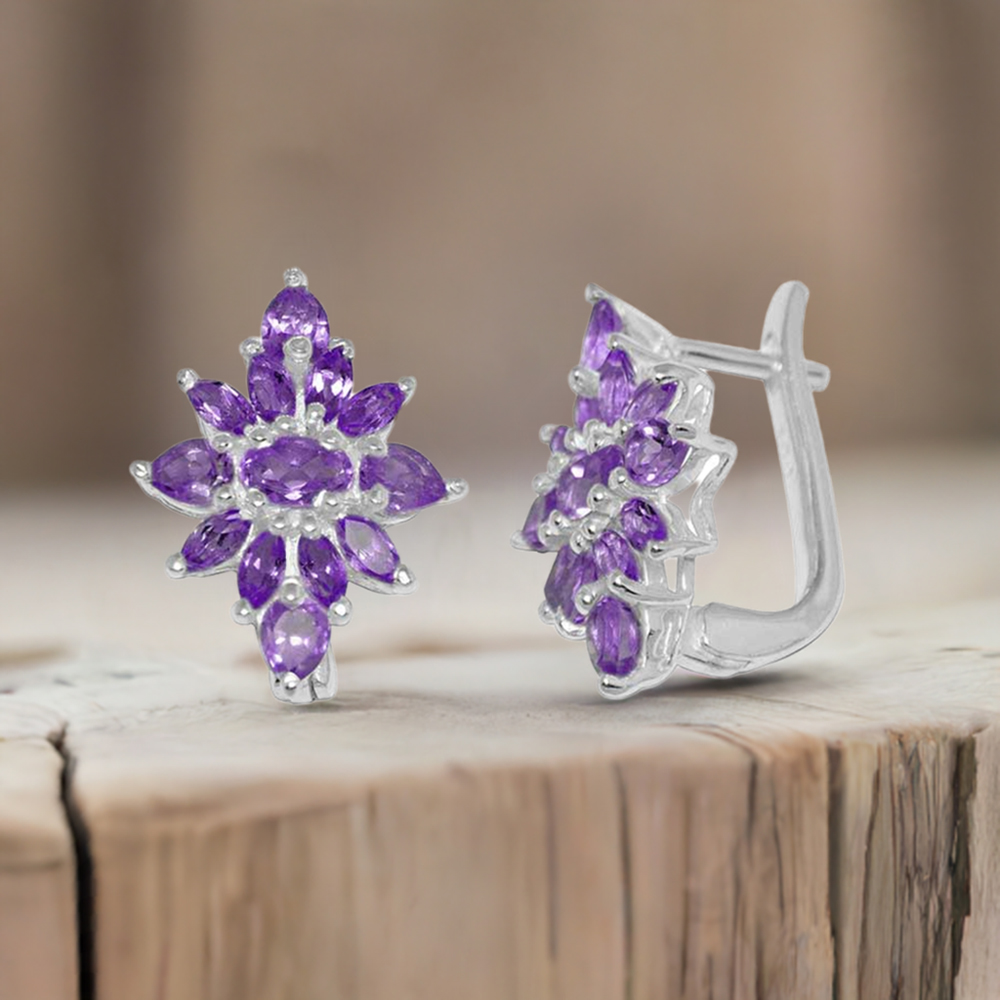 925 Sterling Silver Earrings In Amethyst Gemstone Jewelry 925SE899
