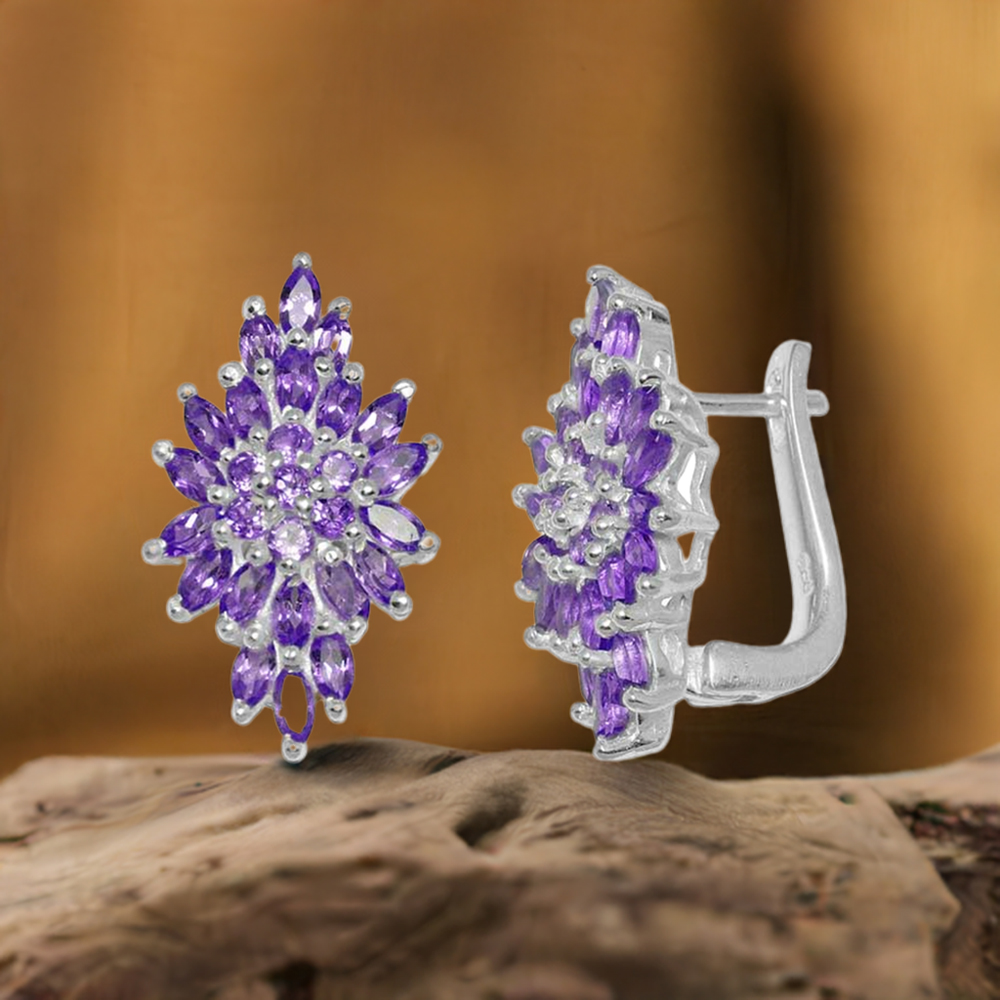 925 Sterling Silver Handmade Earrings In Amethyst Gemstone Jewelry 925SE900