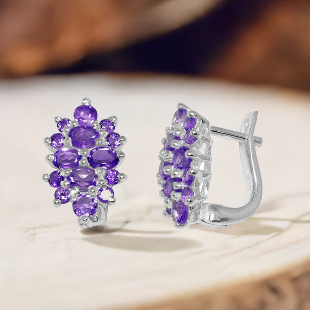 925 Sterling Silver Handmade Earrings In Amethyst Gemstone Jewelry 925SE901