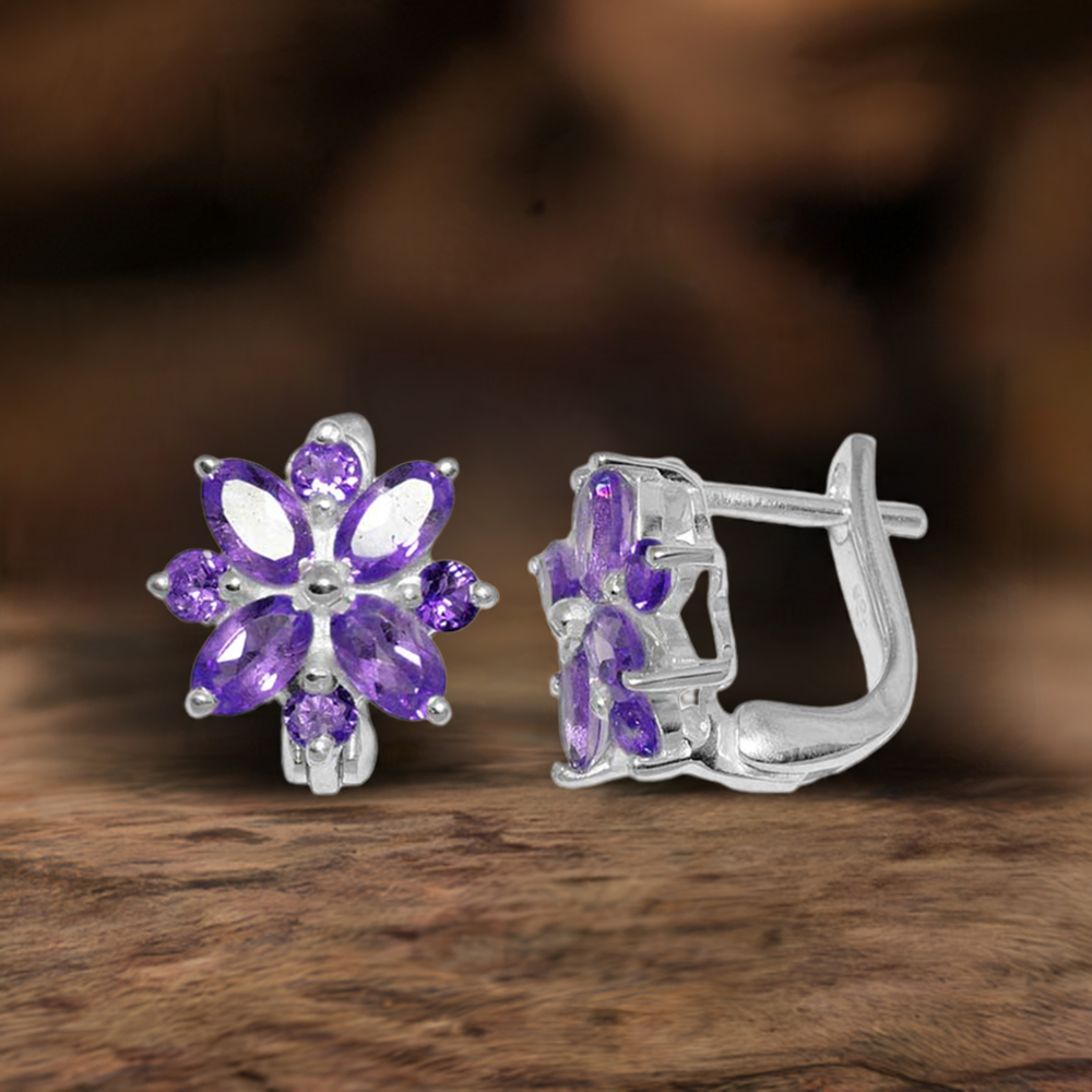 925 Sterling Silver Handmade Earrings In Amethyst Gemstone Jewelry 925SE902