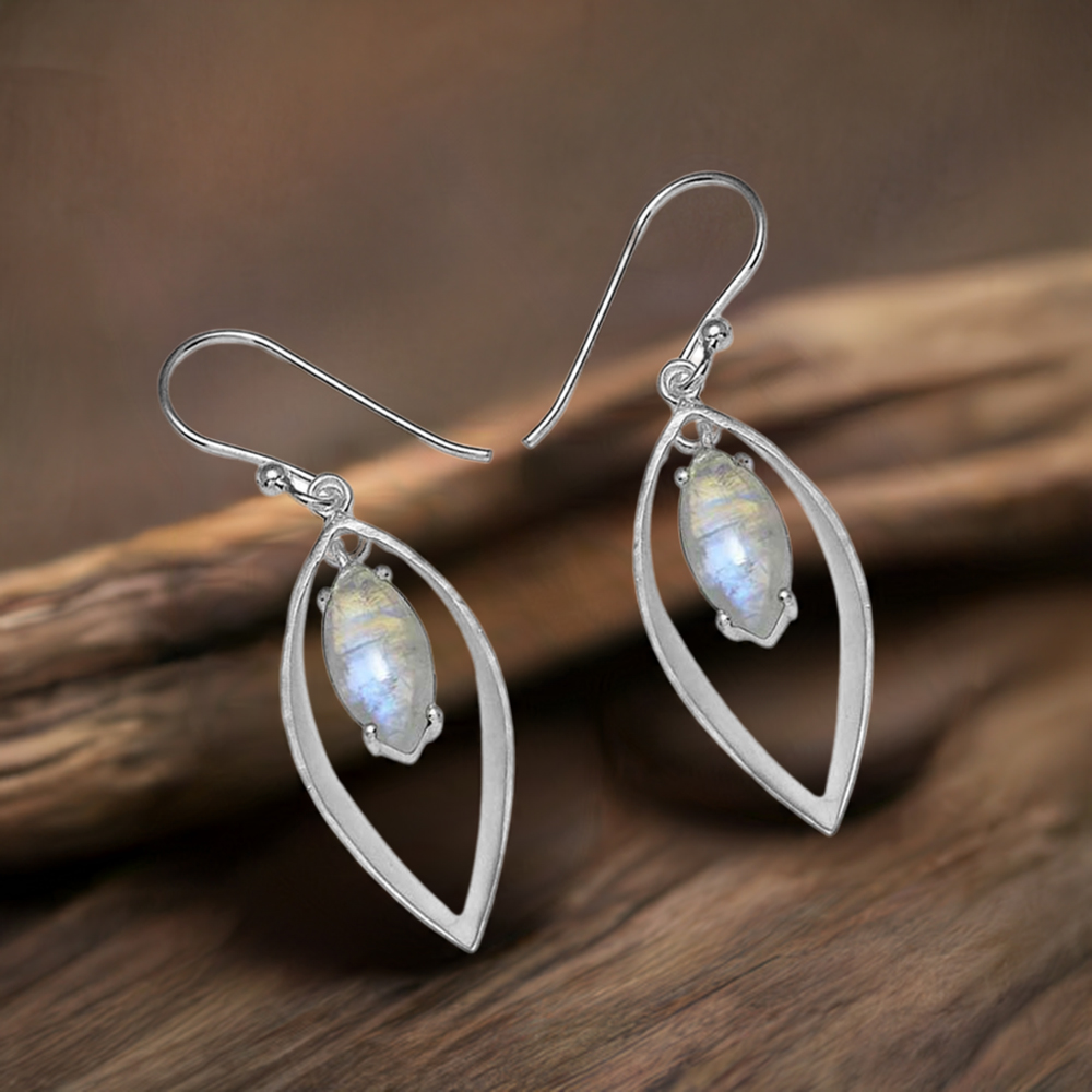 925 Sterling Silver Handmade Earrings In Rainbow Moonstone Jewelry 925SE904