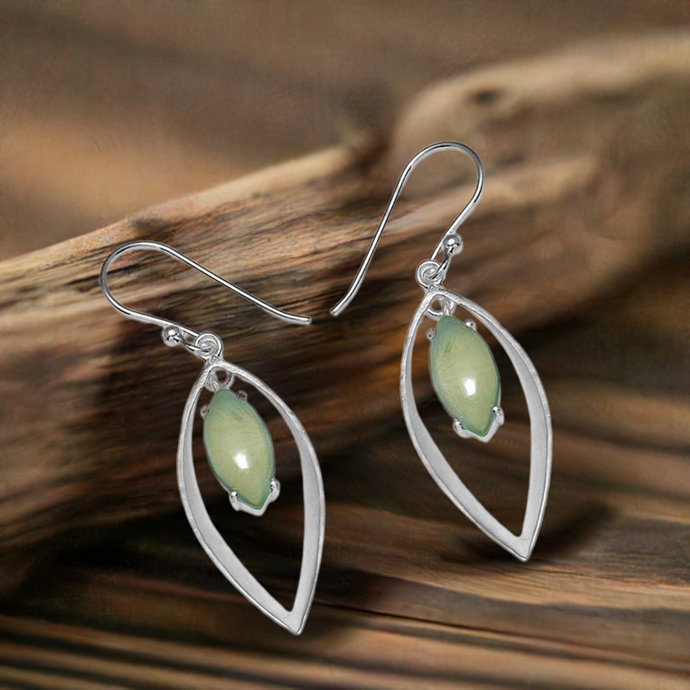 925 Sterling Silver Handmade Earrings In Prehnite Gemstone Jewelry 925SE905