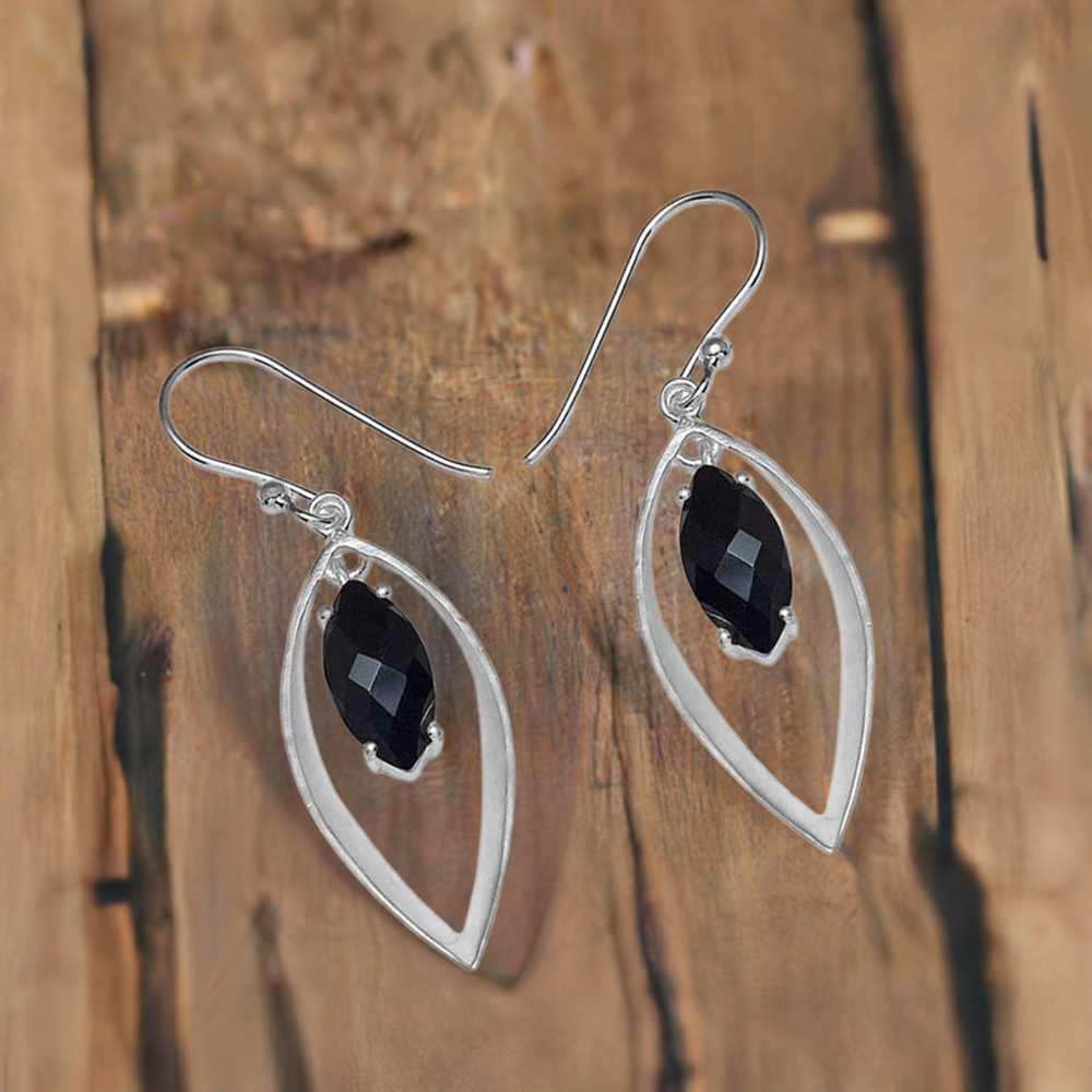 925 Sterling Silver Earrings In Black Onyx Gemstone Jewelry 925SE906