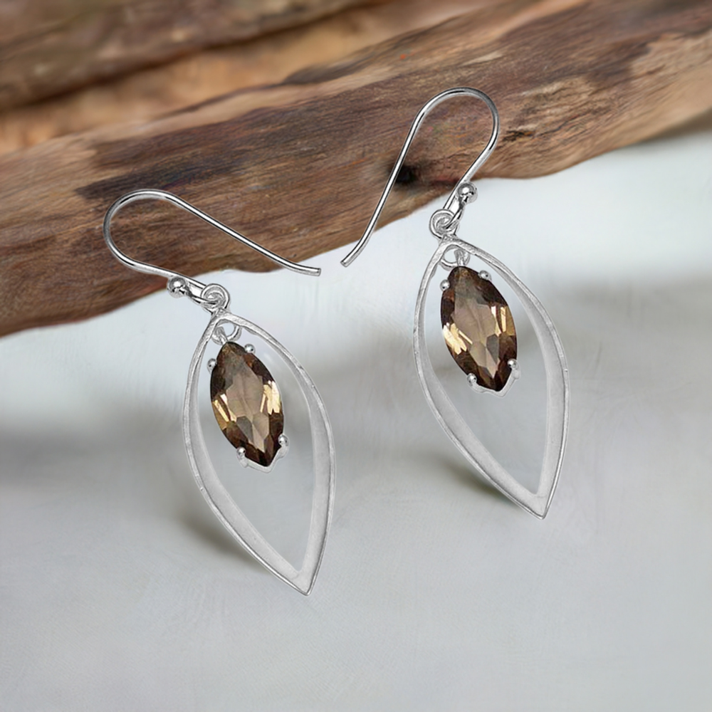 925 Sterling Silver Earrings In Smoky Quartz Gemstone Jewelry 925SE909