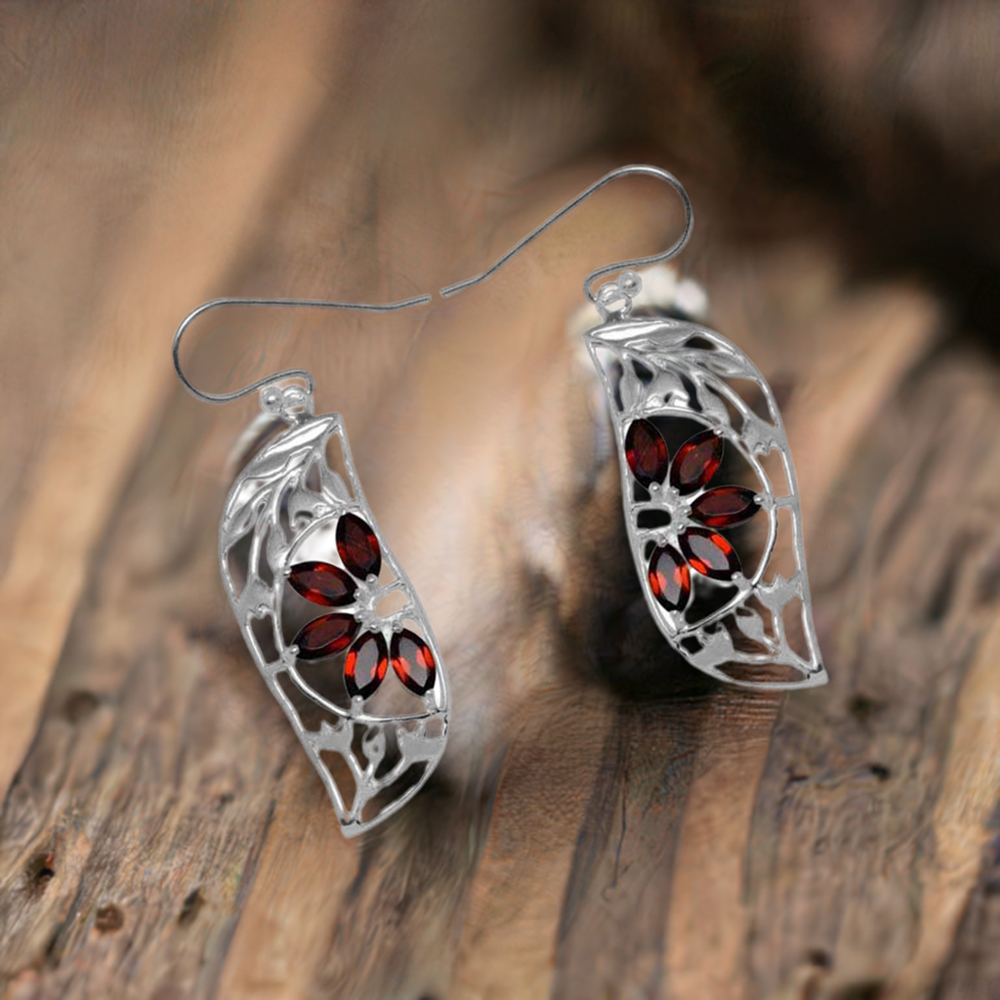 925 Sterling Silver Handmade Earrings In Garnet Gemstone Jewelry 925SE912
