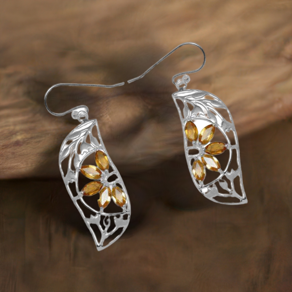 925 Sterling Silver Handmade Earrings In Citrine Gemstone Jewelry 925SE913
