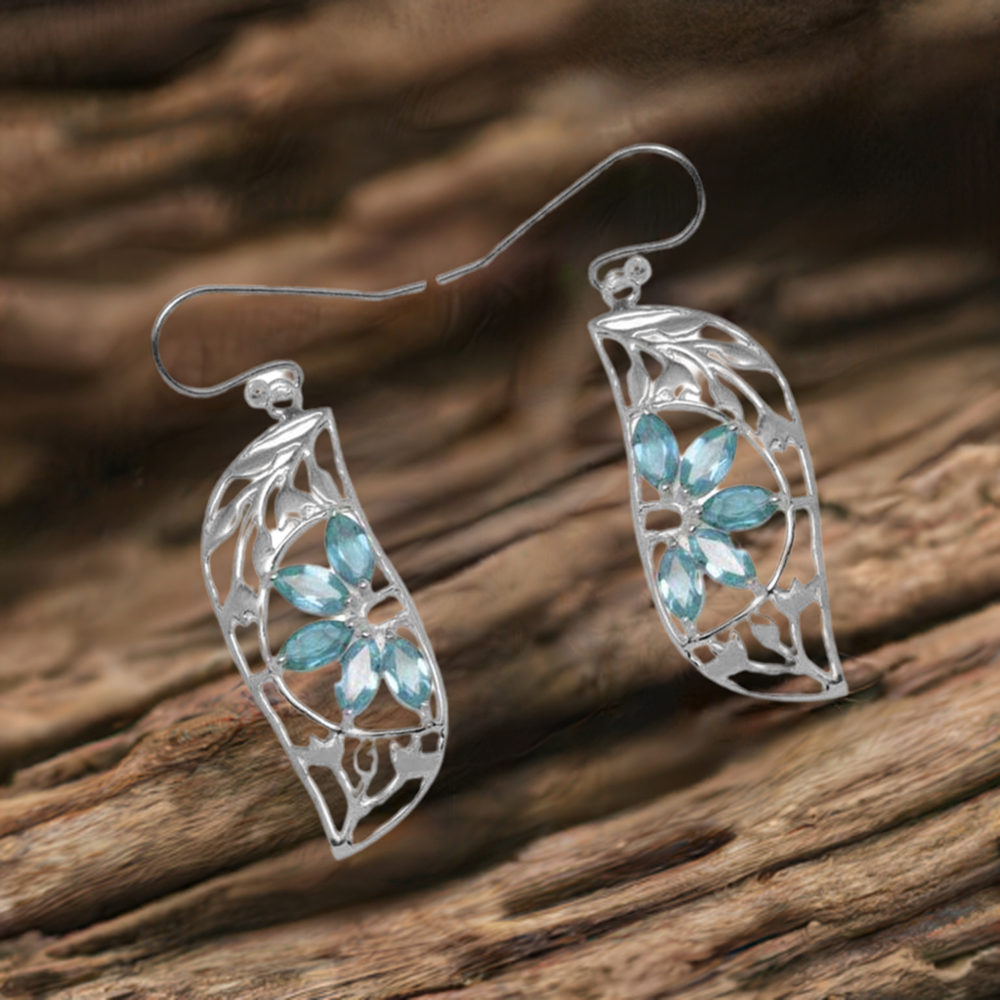 925 Sterling Silver Handmade Earrings In Blue Topaz Gemstone Jewelry 925SE914