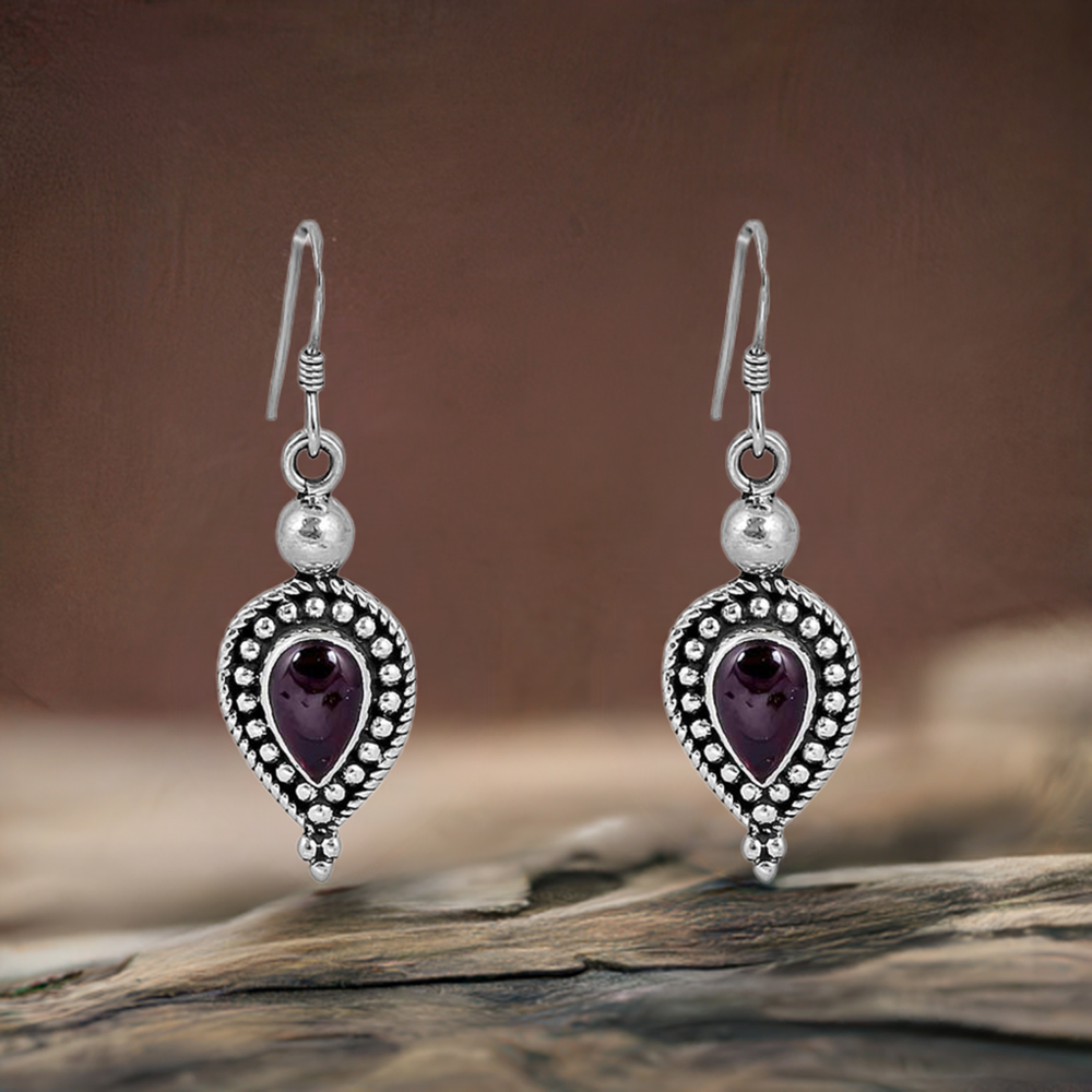 Stunning 925 Sterling Silver Earring In Natural Garnet Gemstone Jewelry 925SE92