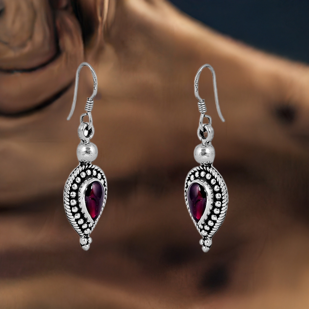Stunning 925 Sterling Silver Earring In Natural Garnet Gemstone Jewelry 925SE92_0