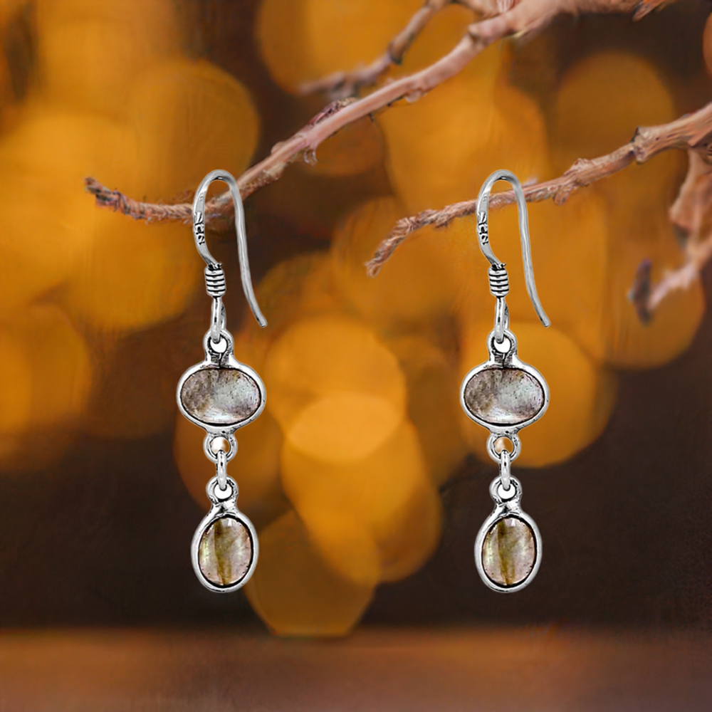 Sterling Silver Earring In Blue Fire Labradorite Gemstone Jewelry 925SE93