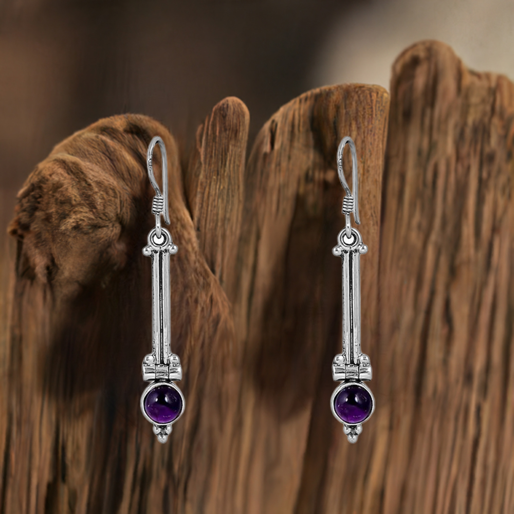 Handmade 925 Sterling Silver Earring In Natural Amethyst Gemstone Jewelry 925SE94