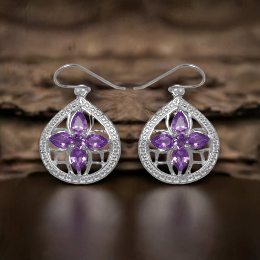 Genuine Amethyst Gemstone Earrings In Solid 925 Silver 925SE945