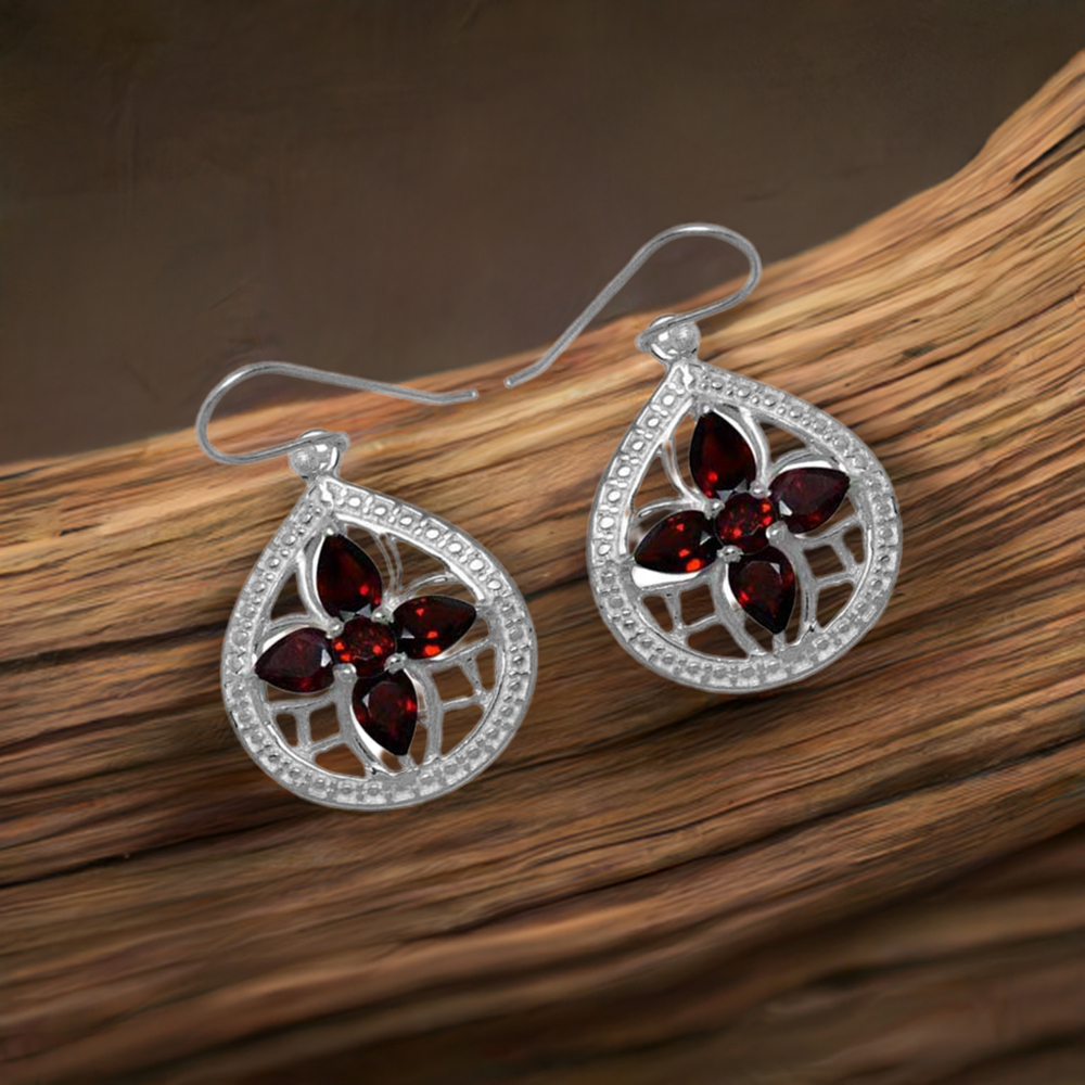 Semi Precious Garnet Gemstone Earrings In Fine 925 Sterling Silver 925SE947
