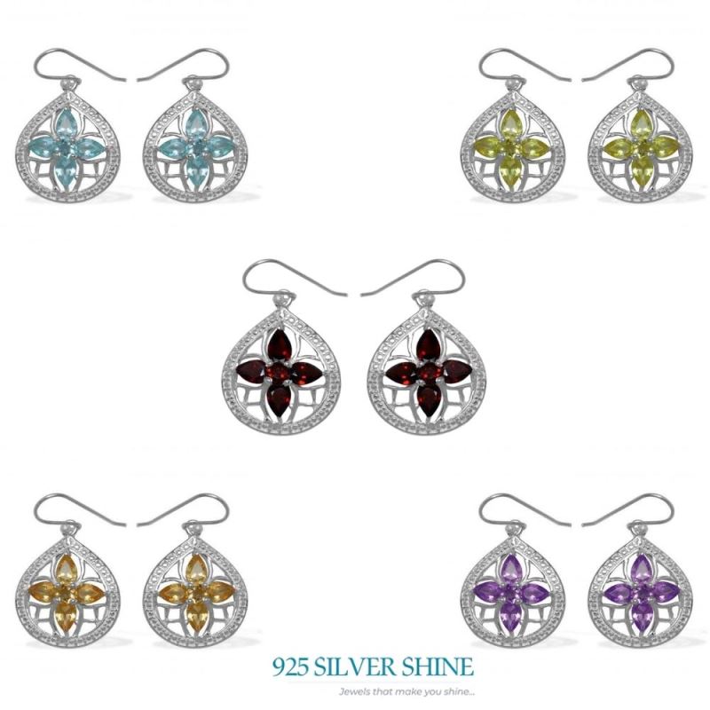 Semi Precious Garnet Gemstone Earrings In Fine 925 Sterling Silver 925SE947_2