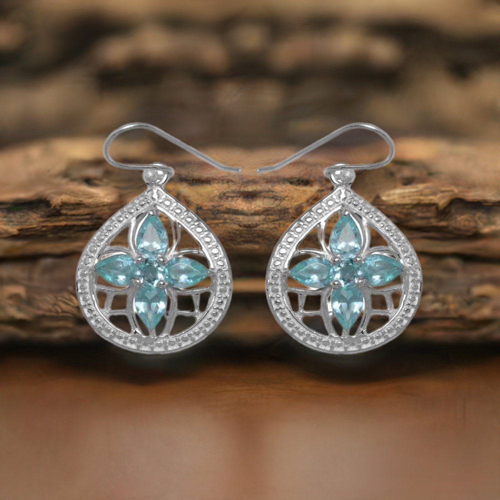 925 Sterling Silver Earrings In Natural Blue Topaz Gemstone 925SE949