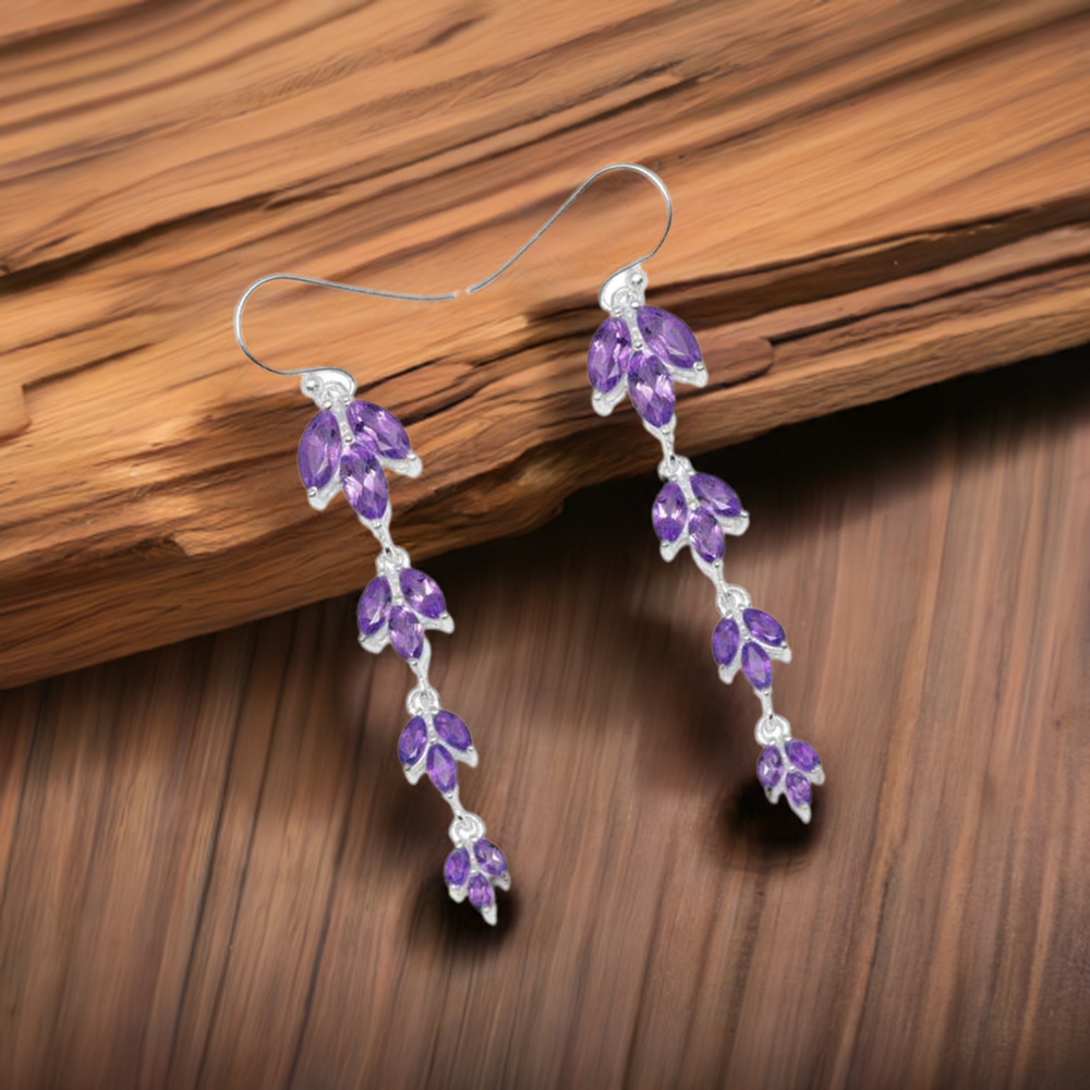 925 Sterling Silver Earrings In Semi Precious Amethyst Gemstone 925SE950